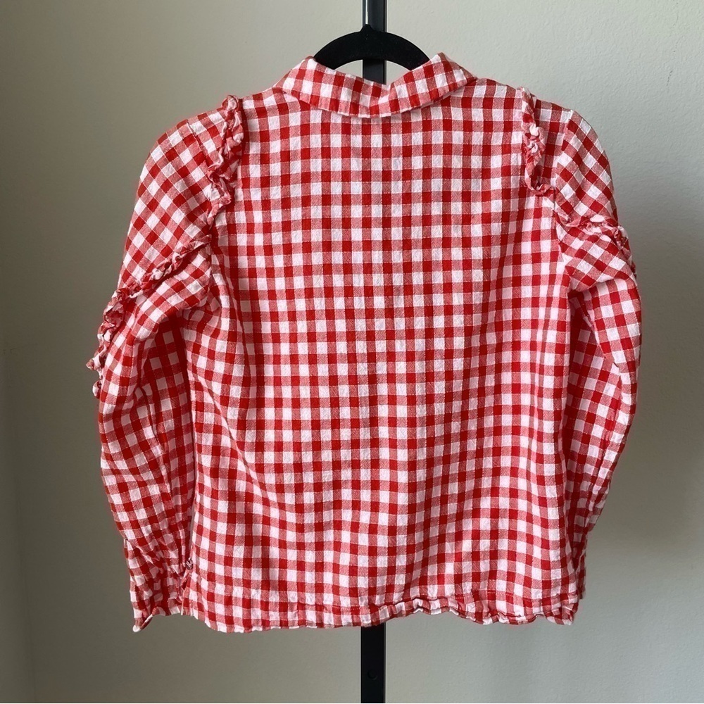 Scotch & Soda Ruffled Gingham Quarter Zip Top Size Extra Small - Picture 5 of 7